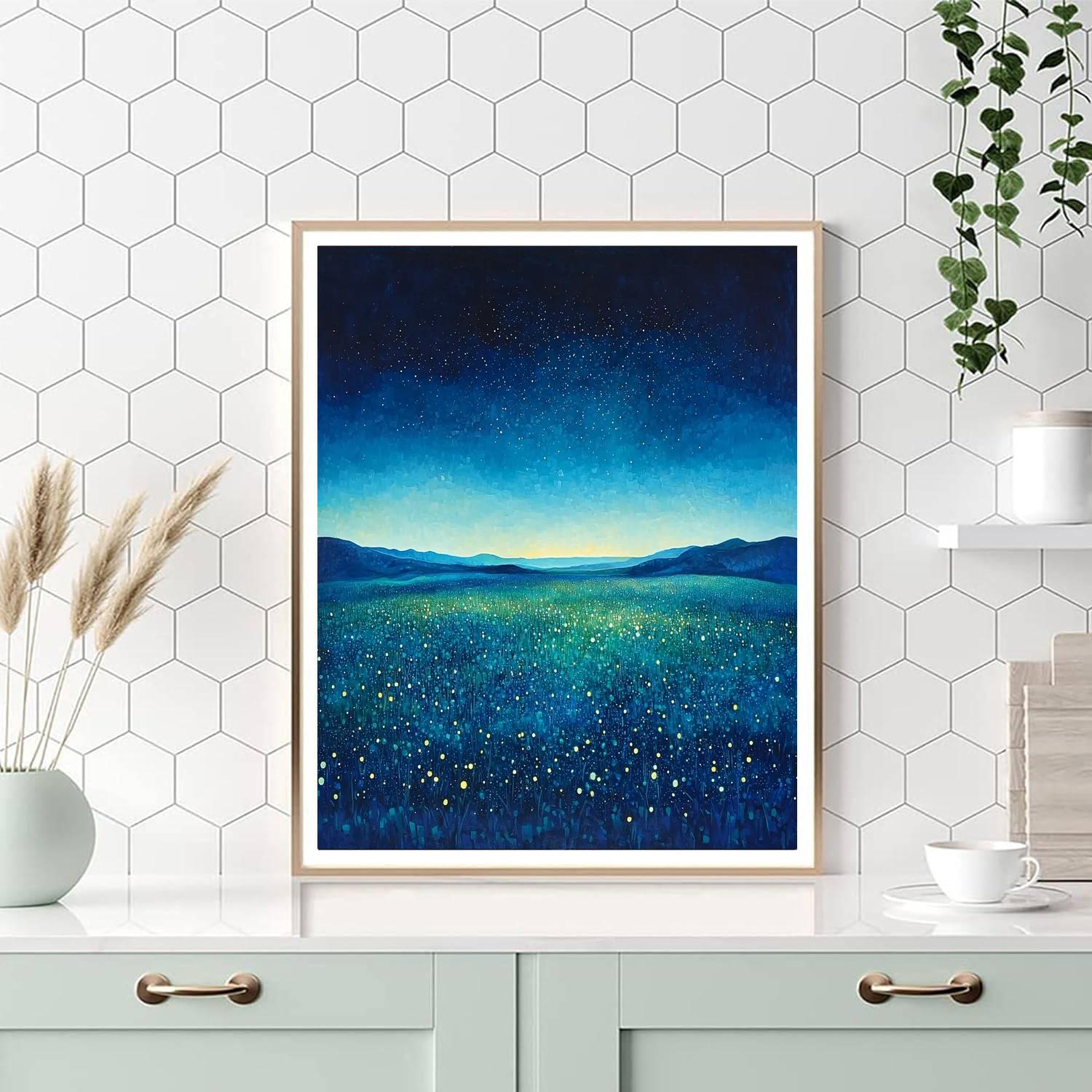 Georges Seurat Inspired Starlit Meadow Dreamscape  Number Painting