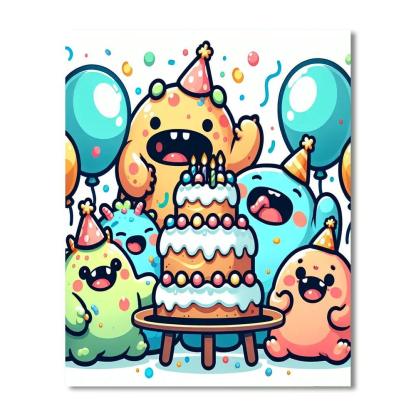 Cute Monster Party DIY Paint By Numbers