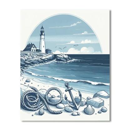 Lighthouse's Guiding Light Number Painting