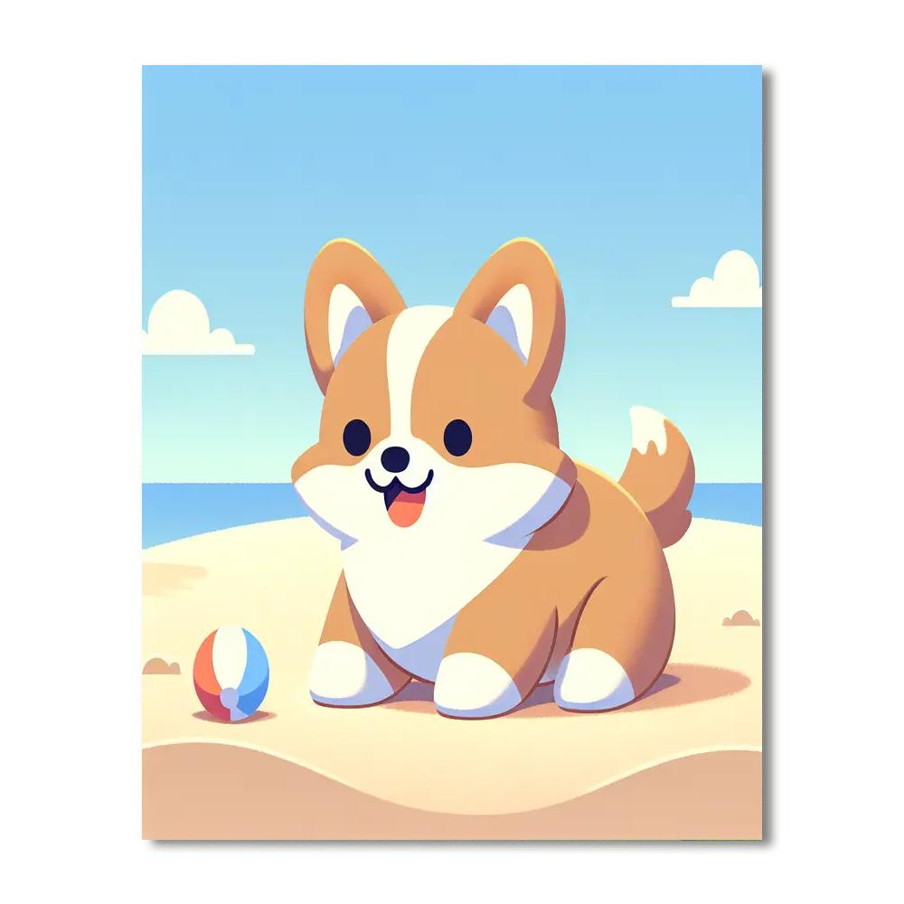Charming Corgi Beach Day Paint By Numbers