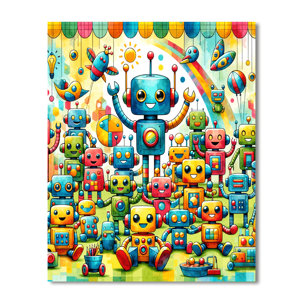 Funky Robot Friends Paint By Color