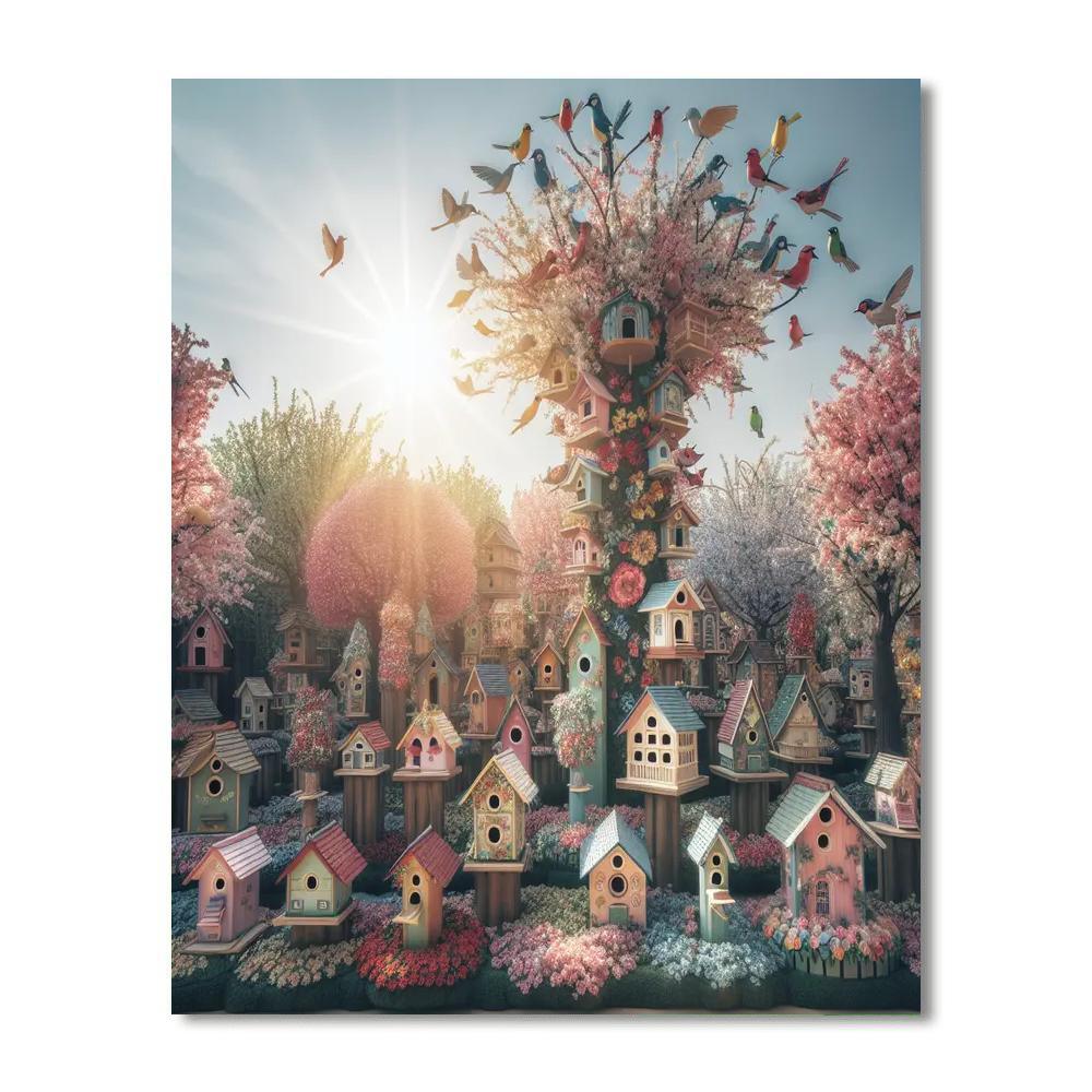 Whimsical Birdhouse Village DIY Paint By Numbers