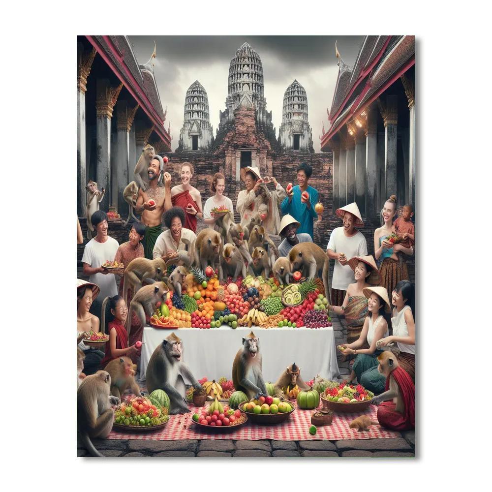 Lopburi Monkey Banquet Festival - Thailand Paint By Numbers Art