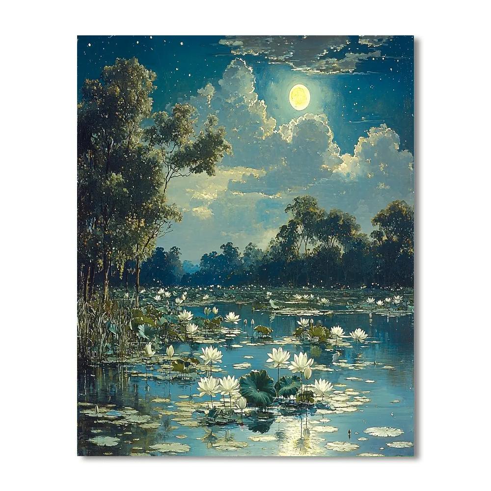 Nandalal Bose Inspired Moonlit Melody Of The Lotus  Painting Number Kit