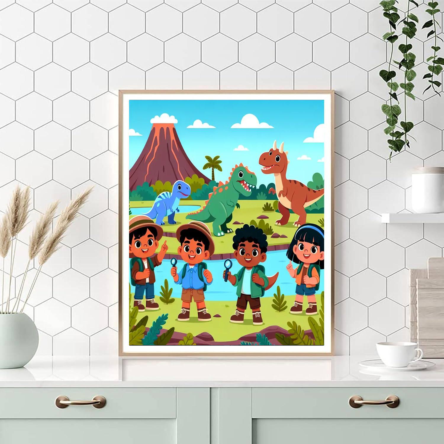 Explorers In Dinosaur Land Paint By Numbers