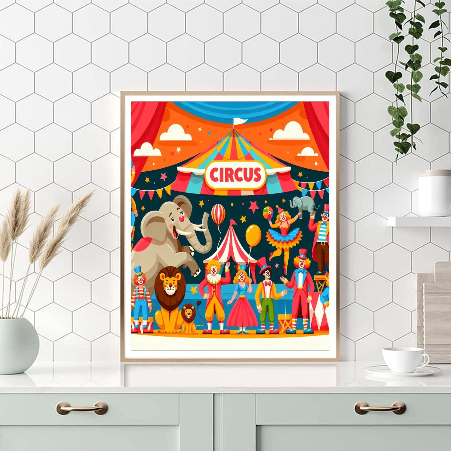 Circus Extravaganza With Clowns And Animals Paint By Number
