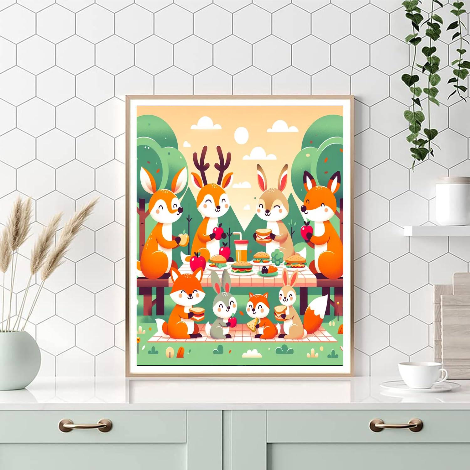 Charming Picnic With Woodland Animals Paint By Numbers Art