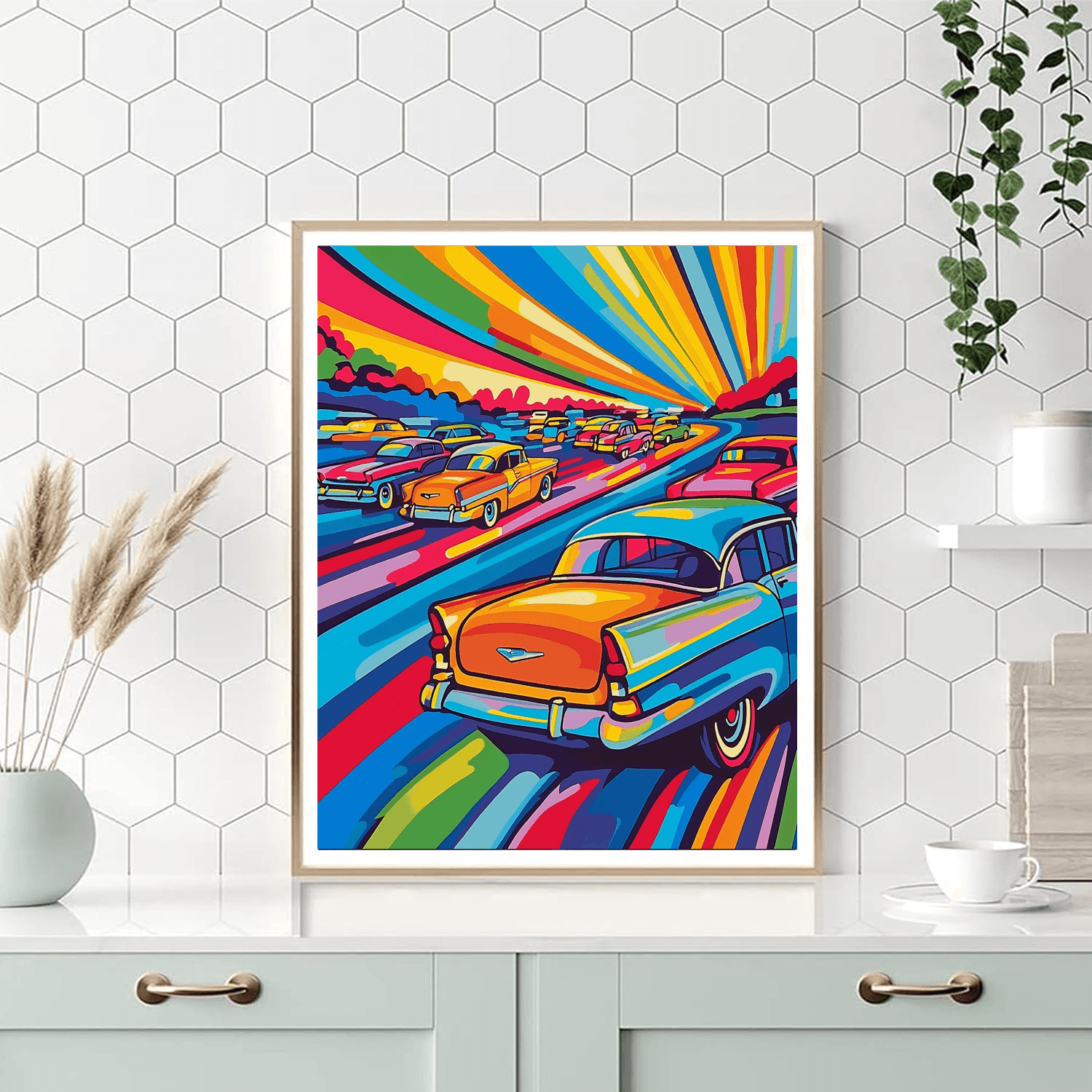 Roy Lichtenstein Inspired Vintage Car Rally  Numbered Painting Kits
