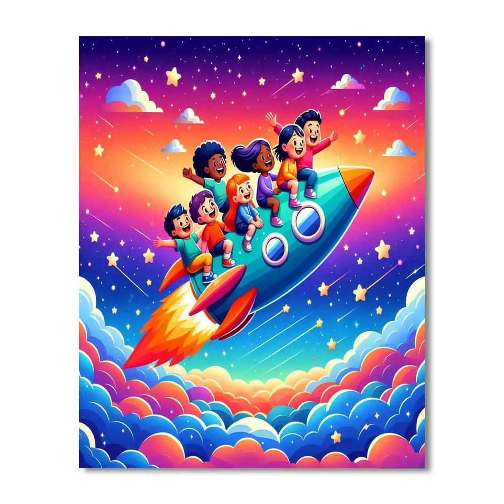 Rainbow Rocket Ride Paint By Numbers