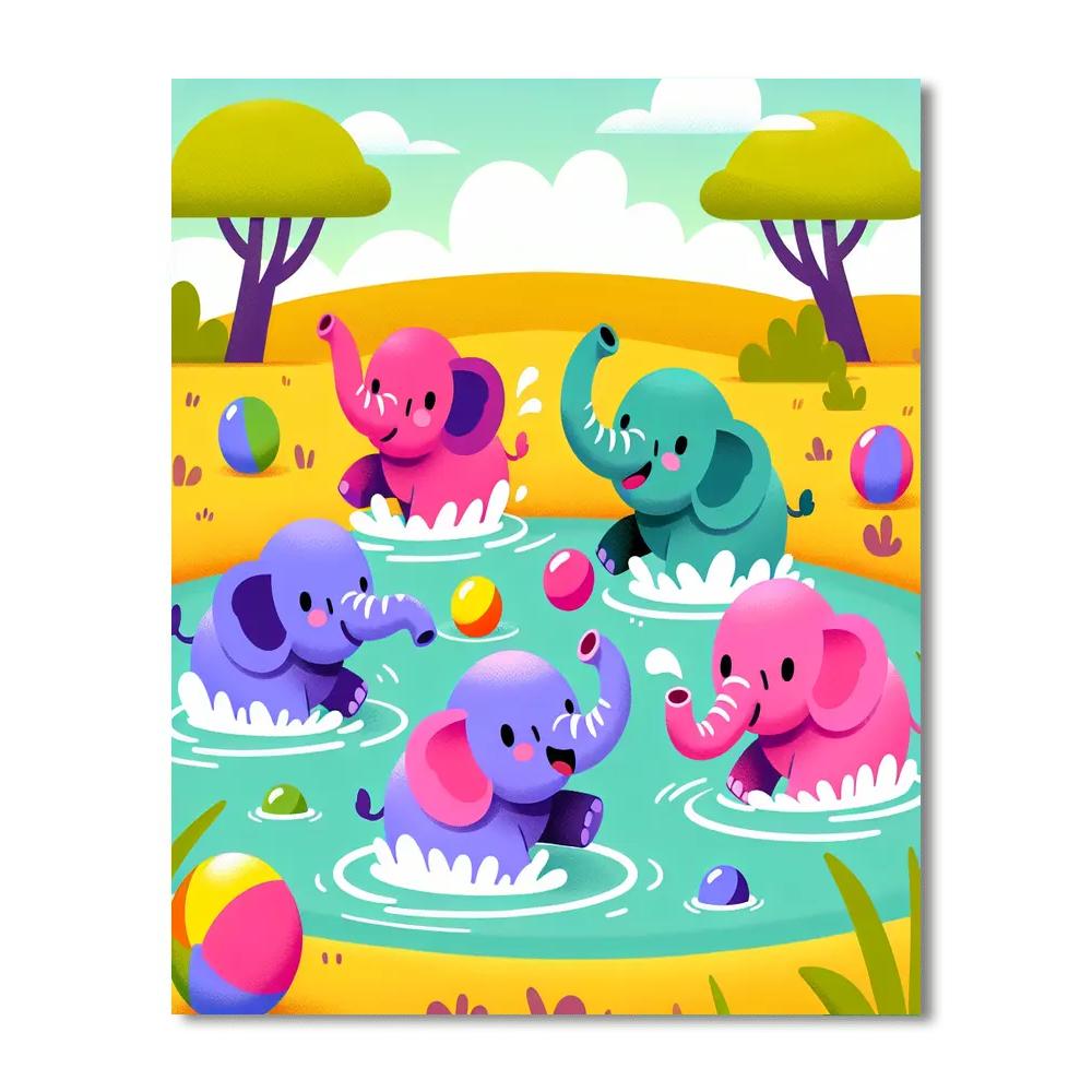 Elephant's Splashy Safari Paint By Numbers