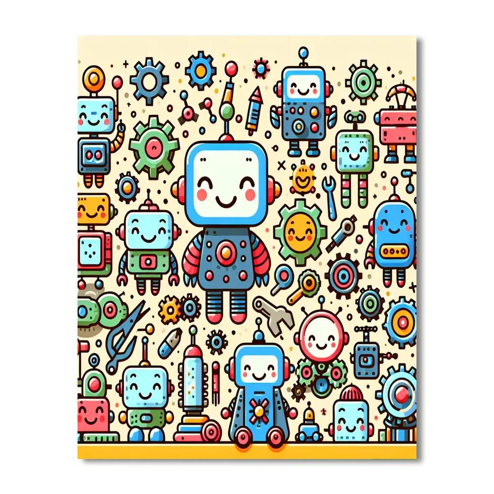 Happy Little Robots Paint By Number
