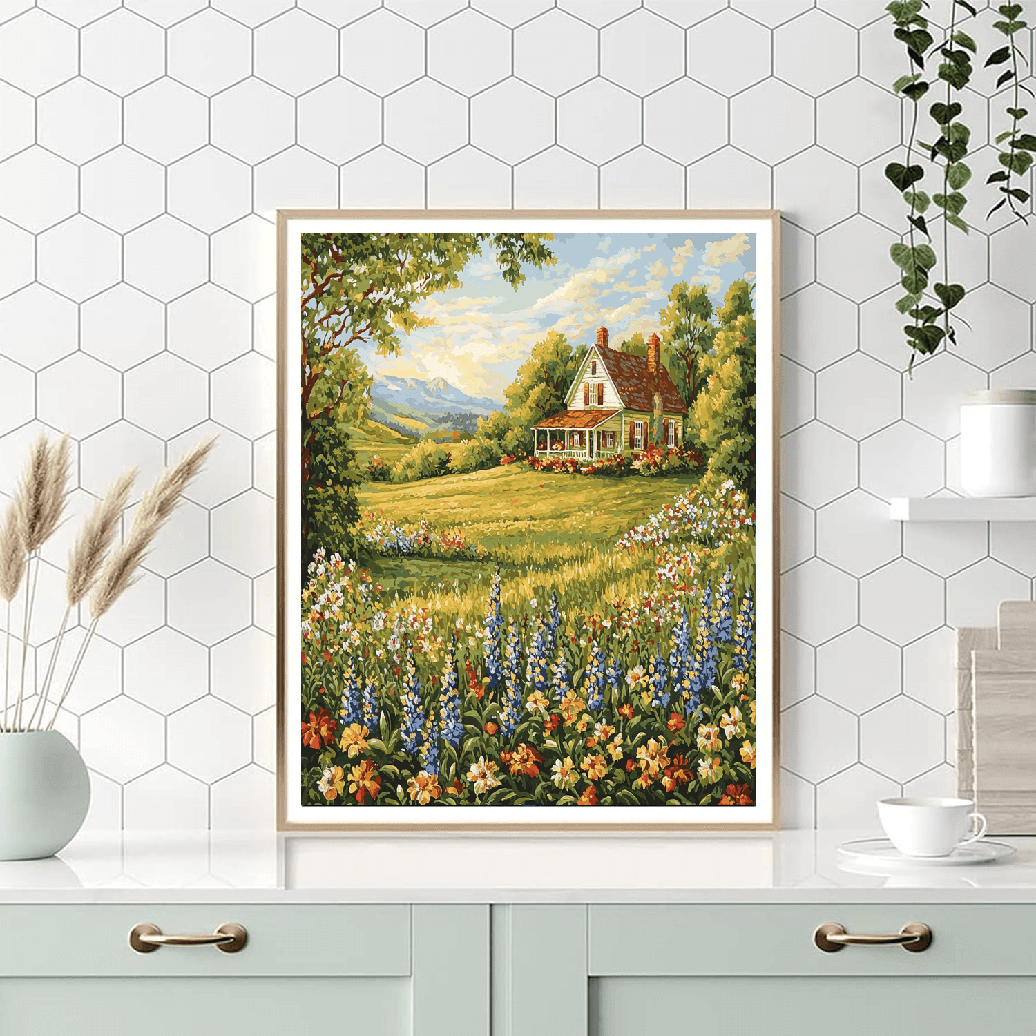 Grant Wood Inspired Charming Farmstead  Paint By Numbers Art