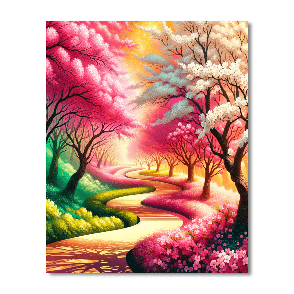 Bright Cherry Blossom Path Paint By Numbers Art