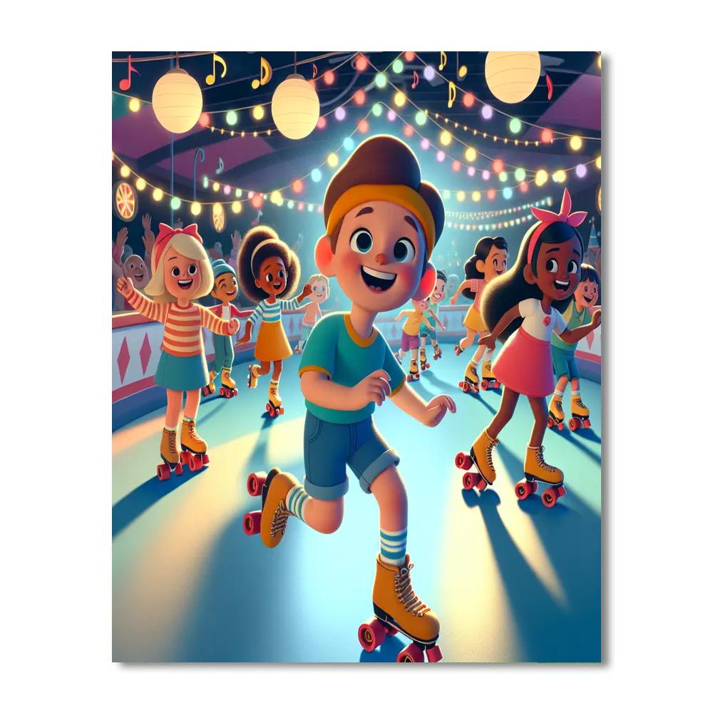 Retro Roller Skating Fun Paint By Numbers Art
