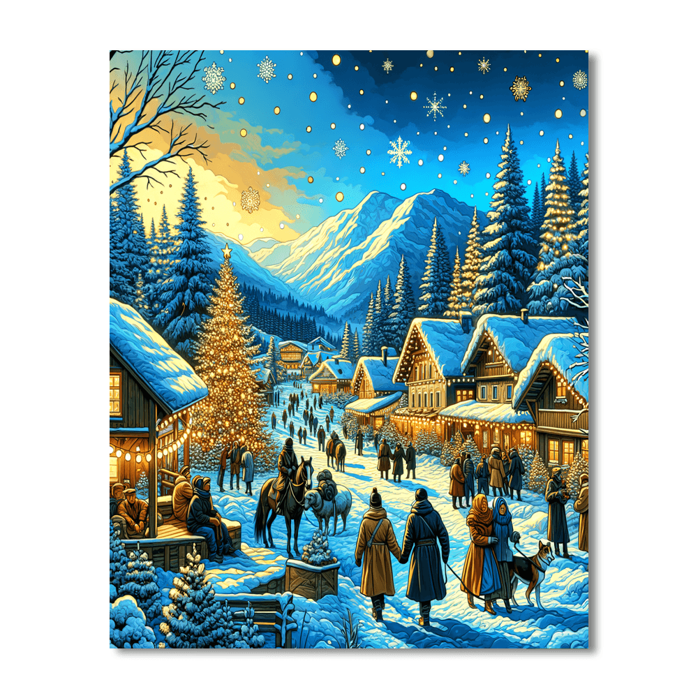 Quaint Village Winter Scene DIY Paint By Numbers