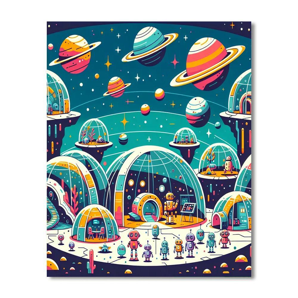 Futuristic Space Colony Paint By Numbers Art
