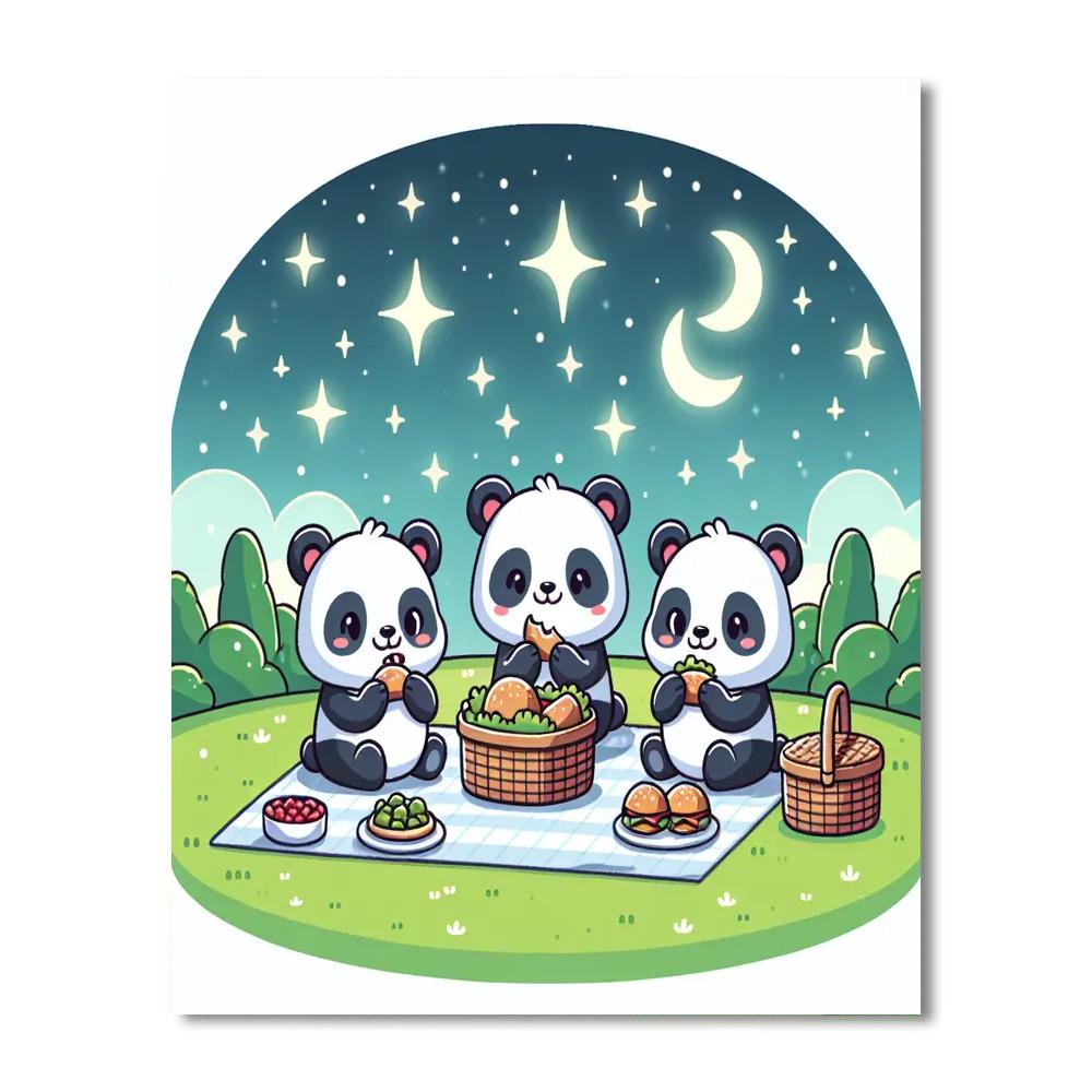 Starlit Panda Picnic Number Painting