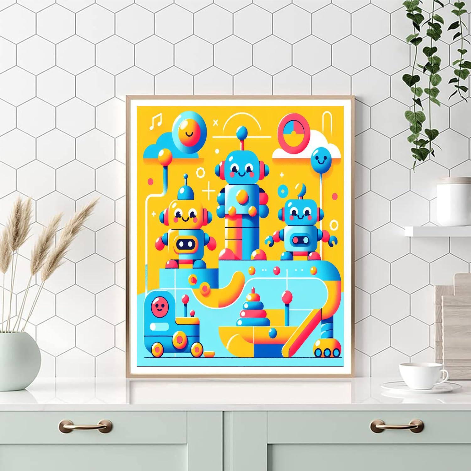 Cheerful Robot Companions Painting Number Kit