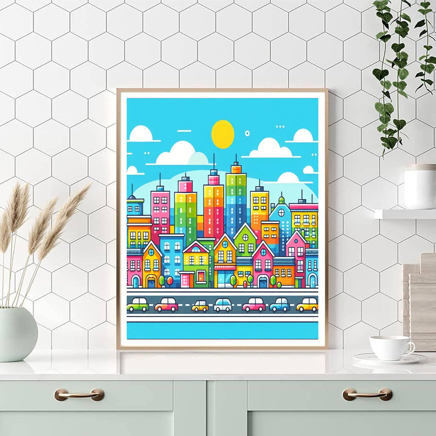 Rainbow Cityscape Fun Paint By Color