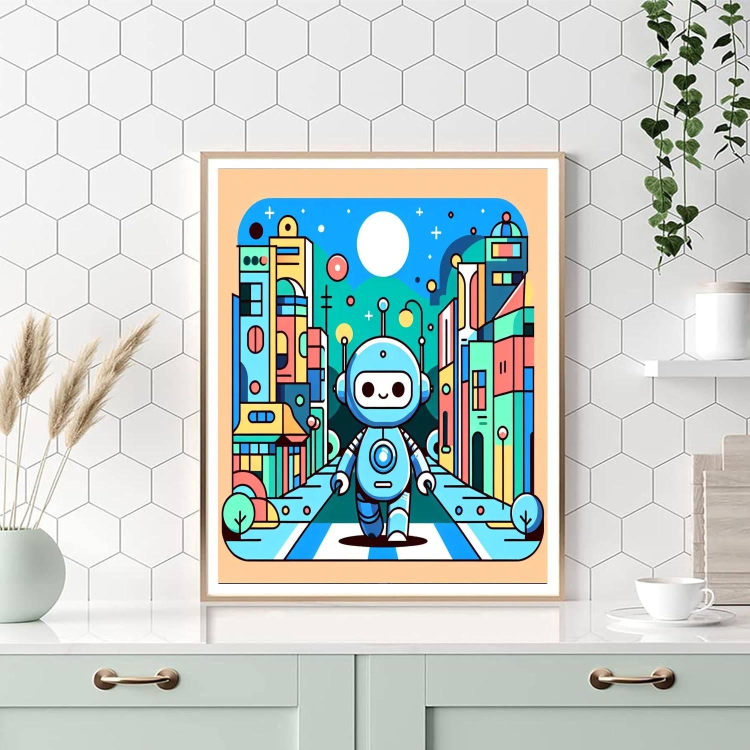 Colorful Robot Town DIY Paint By Numbers