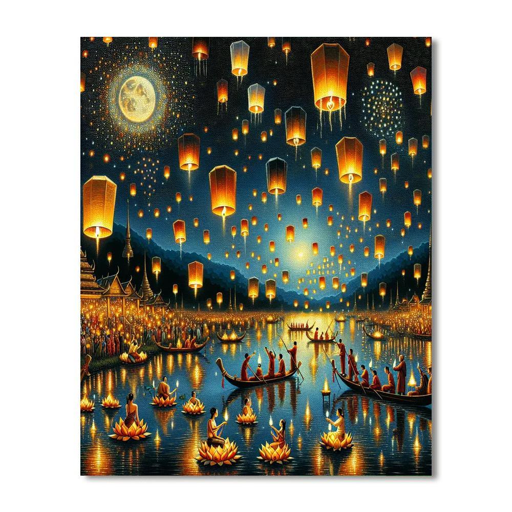 Loi Krathong And Yi Peng Festivals - Thailand Numbered Painting Kits