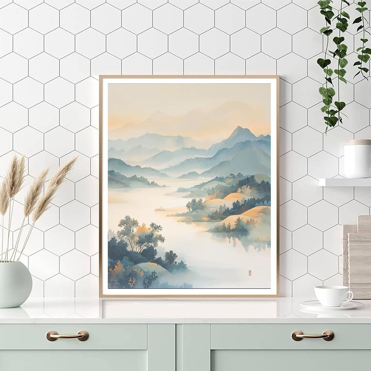 Zhao Mengfu Inspired Veil Of Morning Mist  Paint By Color