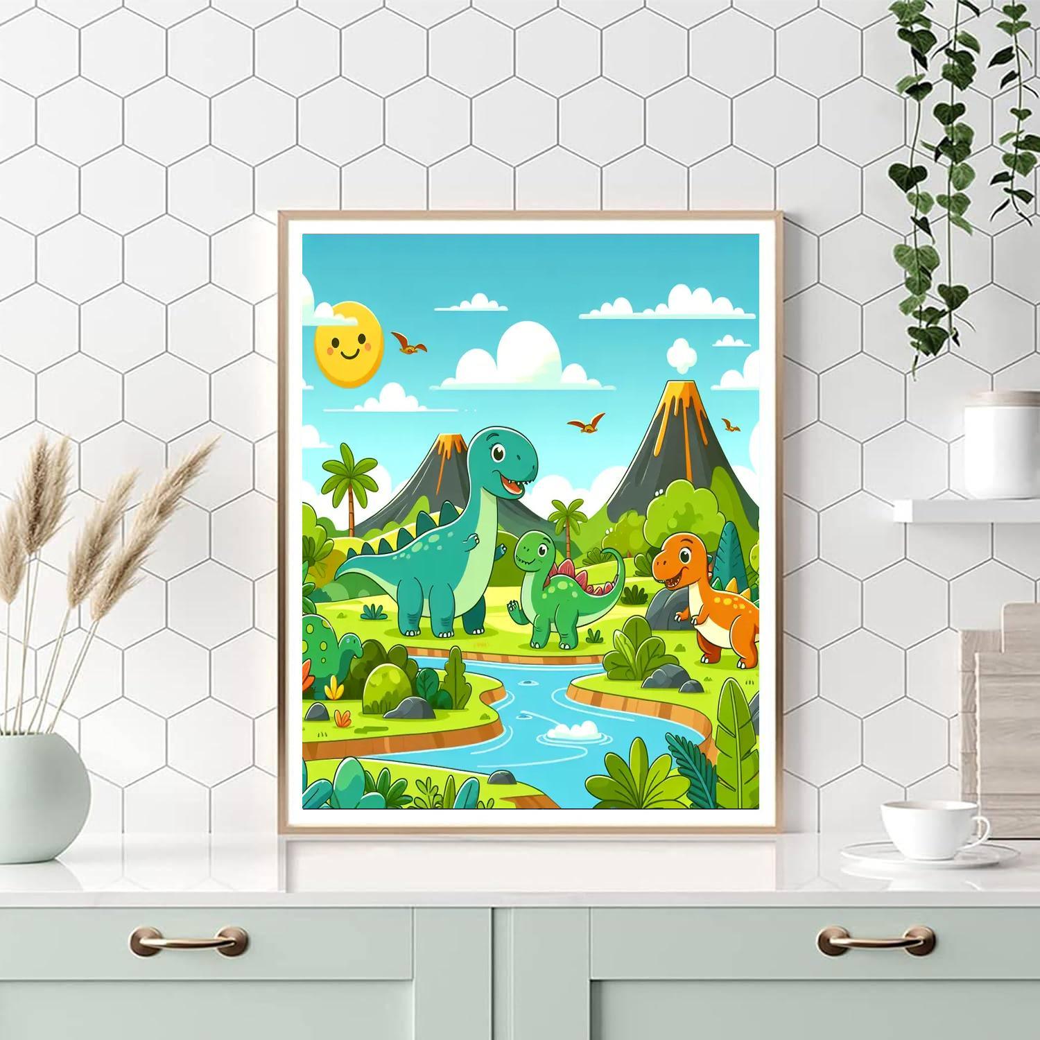 Dinosaurs Roam The Land Number Painting