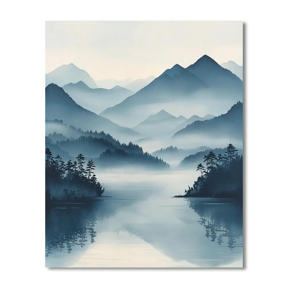 Hiroshige Inspired Dreamy Misty Mountains  Painting By Numbers Kit