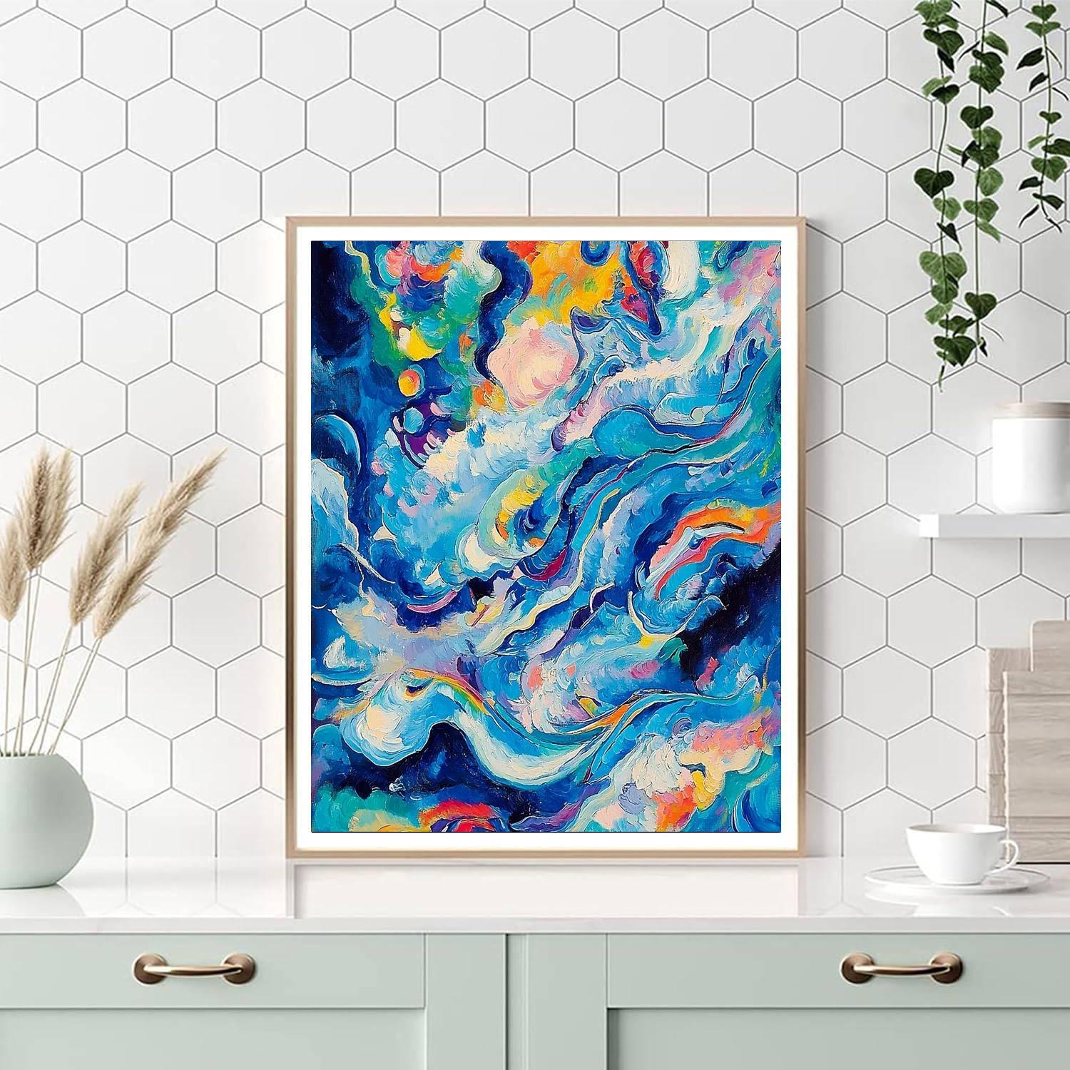 Wassily Kandinsky Inspired Dreamy Abstract Waves  Number Painting