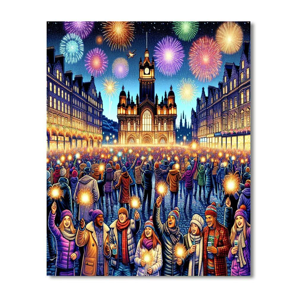 Hogmanay Street Party - Edinburgh, Scotland Painting By Numbers Kit