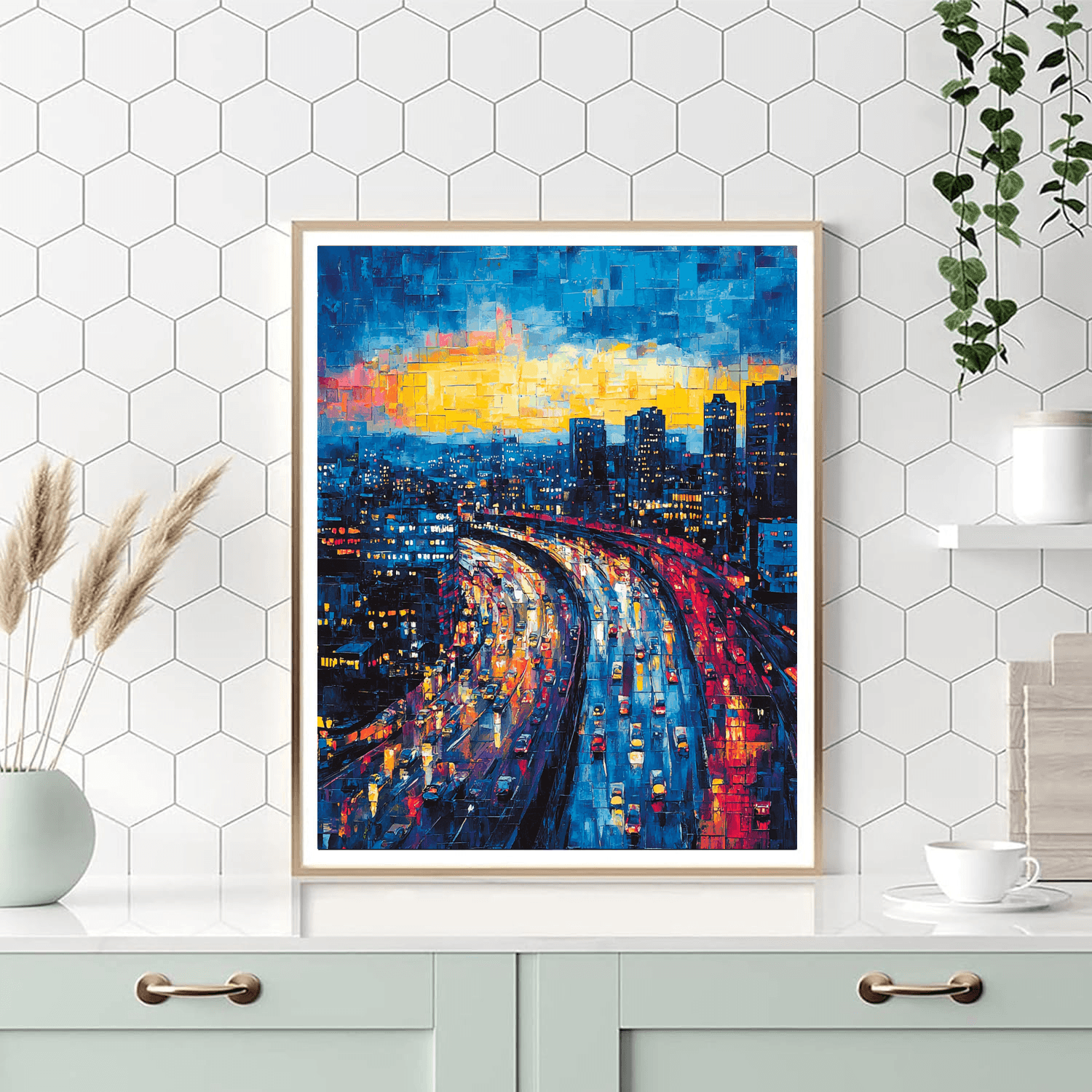 Piet Mondrian Inspired Cityscape Reflections  DIY Paint By Numbers