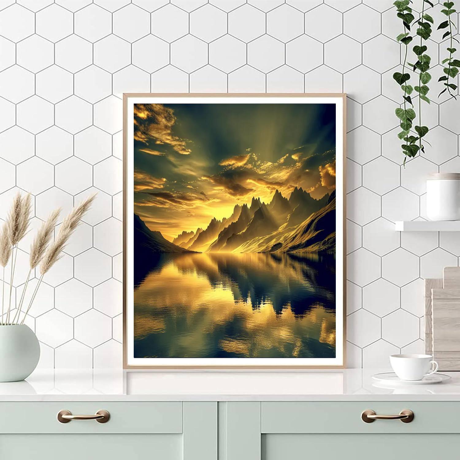 Sunset Over Mountain Lake Number Painting