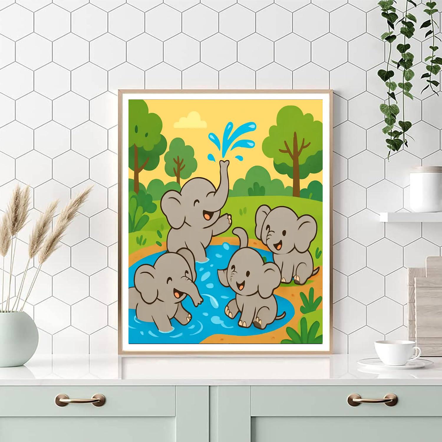 Bouncy Baby Elephants Painting By Numbers Kit