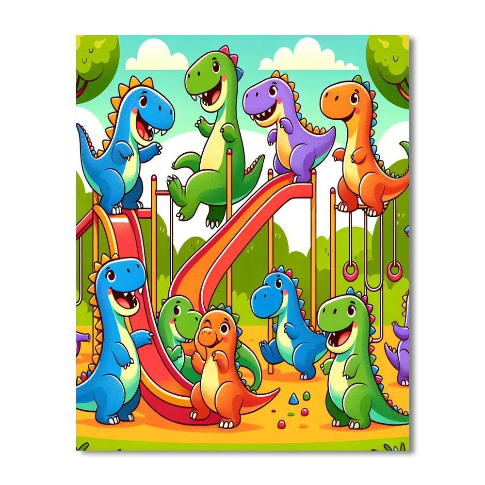 Joyful Dino Playground Paint By Numbers Art