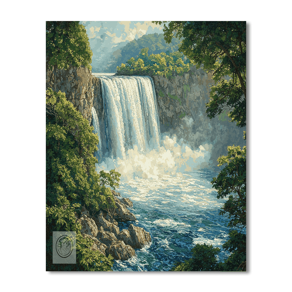 Katsushika Hokusai Inspired Serene Waterfalls  DIY Paint By Numbers