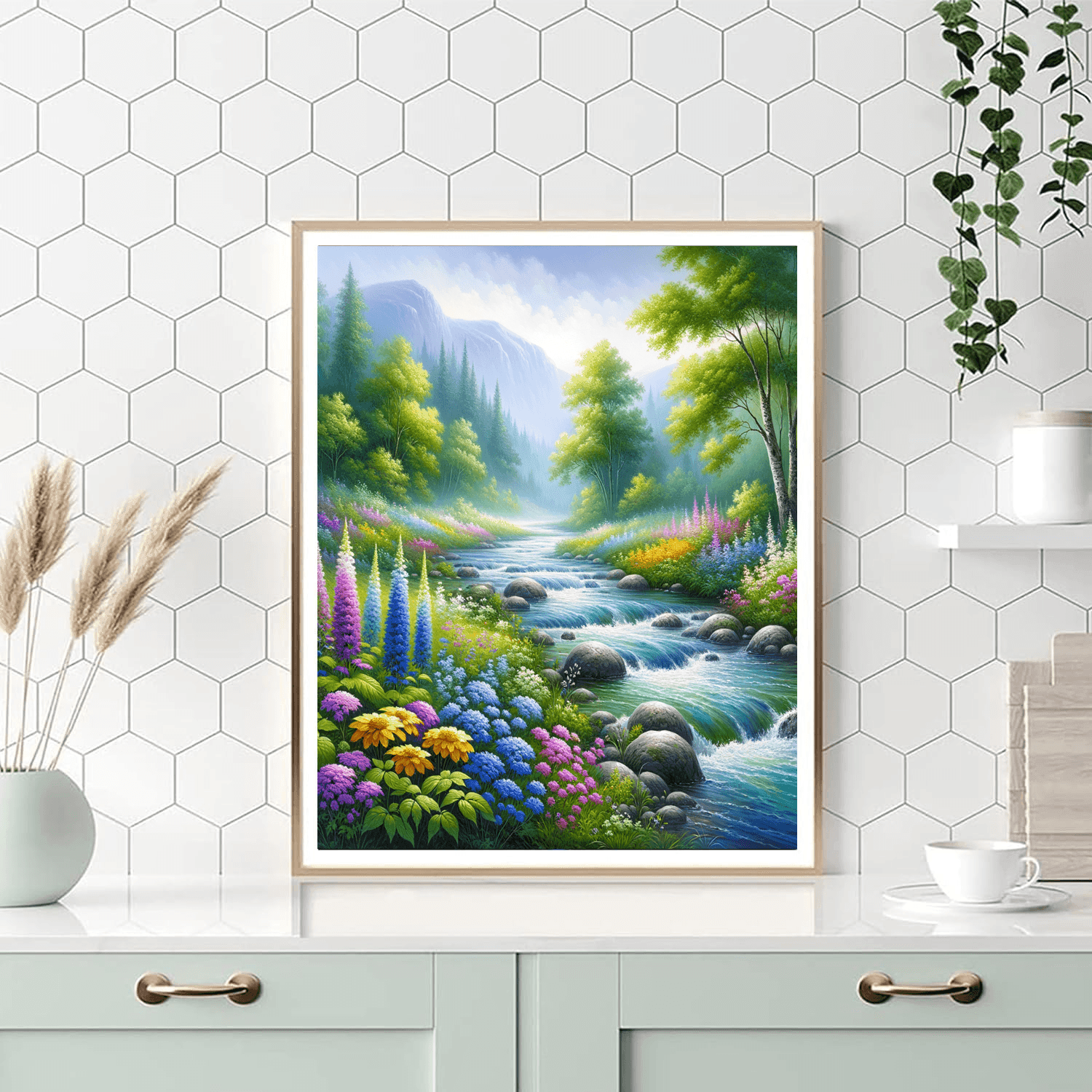 Mountain Stream Serenity Number Painting