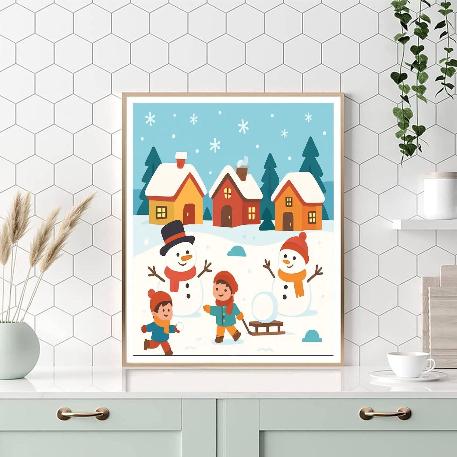 Jolly Snowman Village Painting By Numbers Kit
