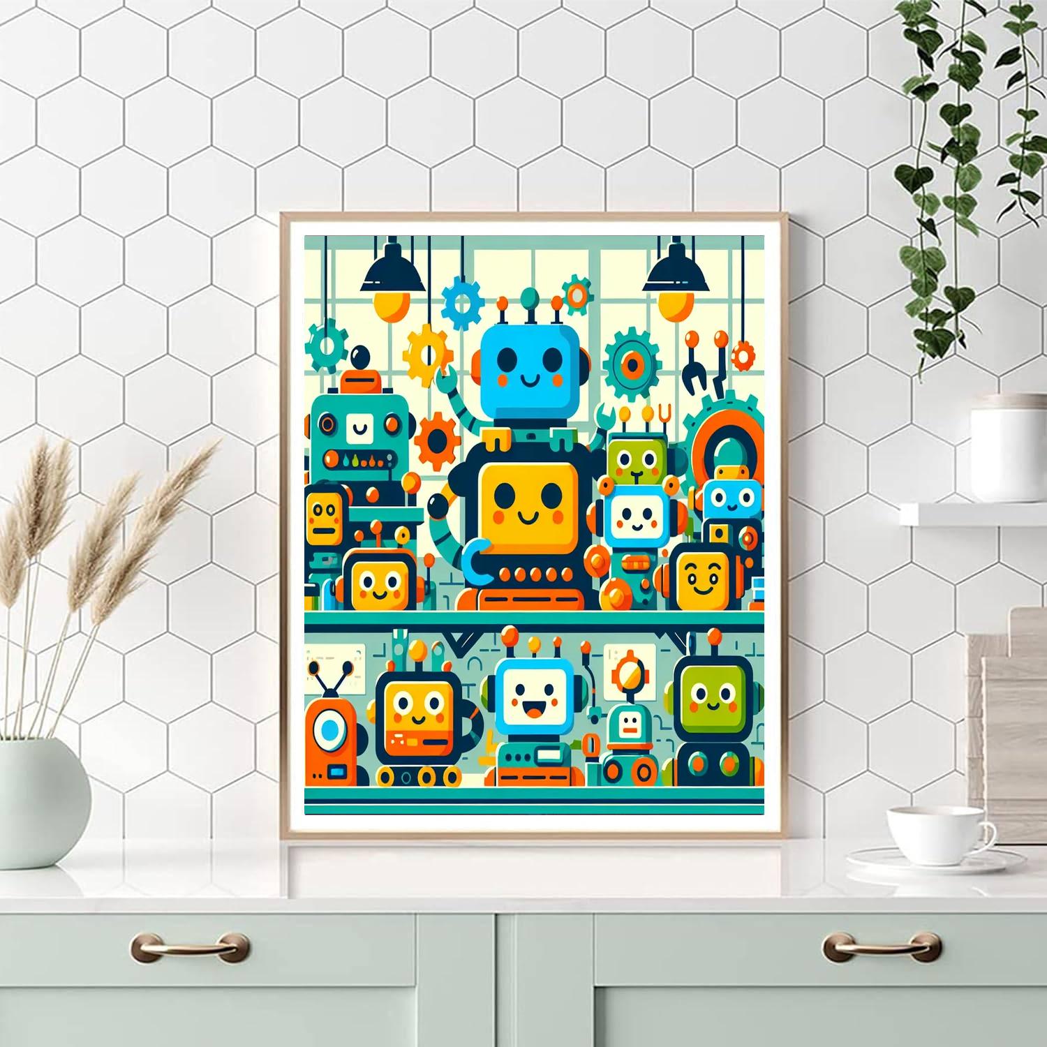 Happy Little Robot Workshop Paint By Numbers Art