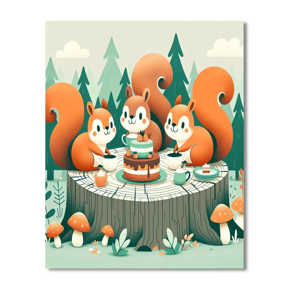 Sweet Squirrel Tea Party Paint By Numbers Art