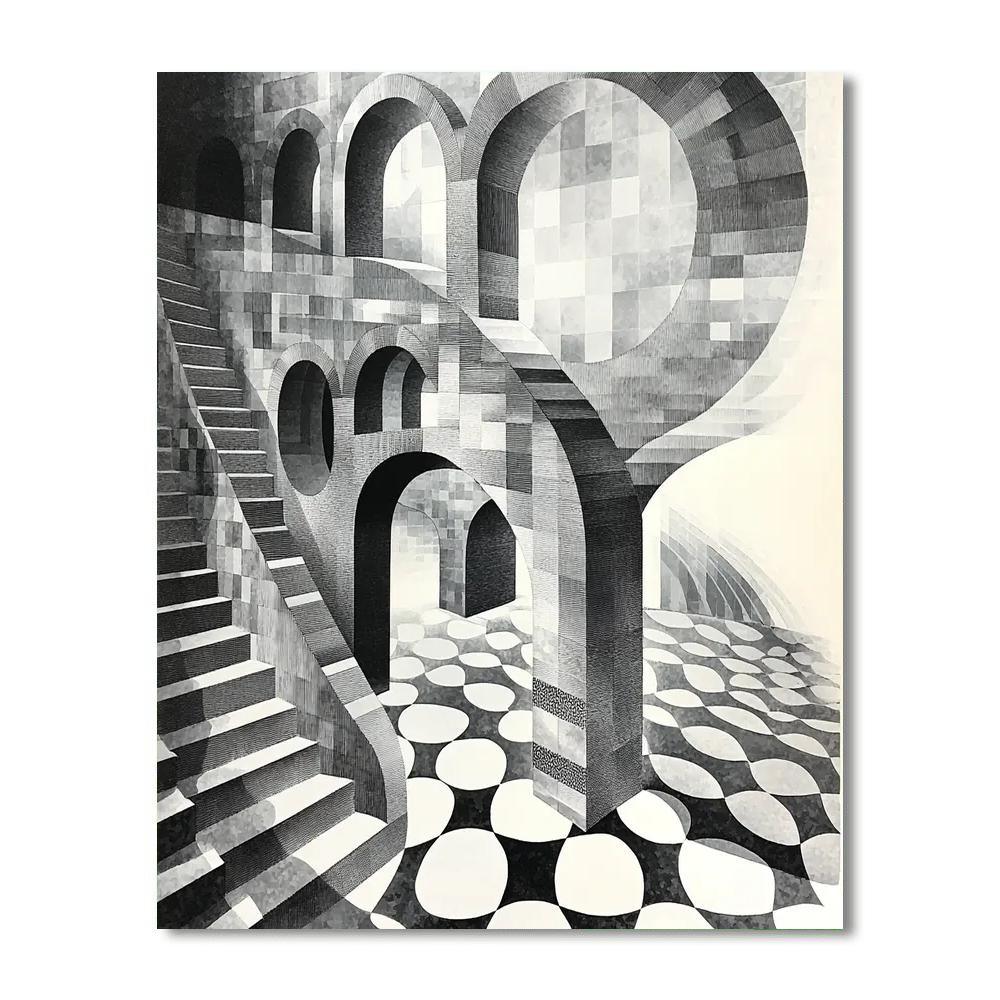 M.C. Escher Inspired Geometric Reverie  Number Painting