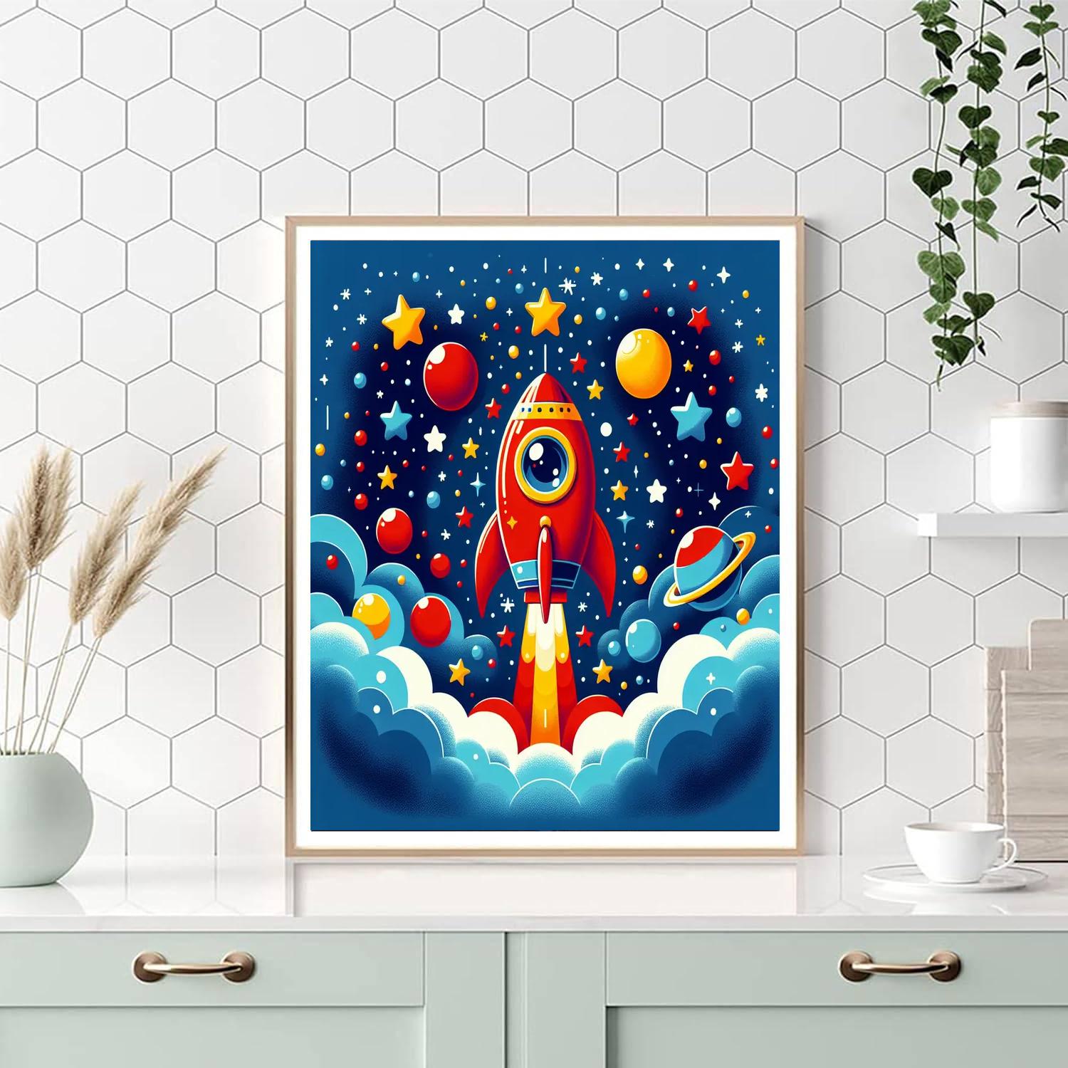 Colorful Space Rocket Numbered Painting Kits
