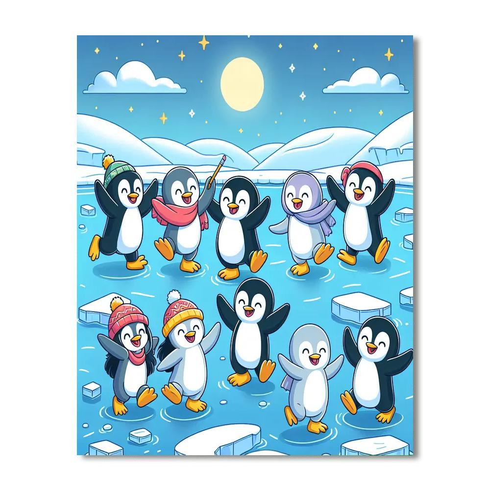 Moonlit Penguin Party Painting By Numbers Kit
