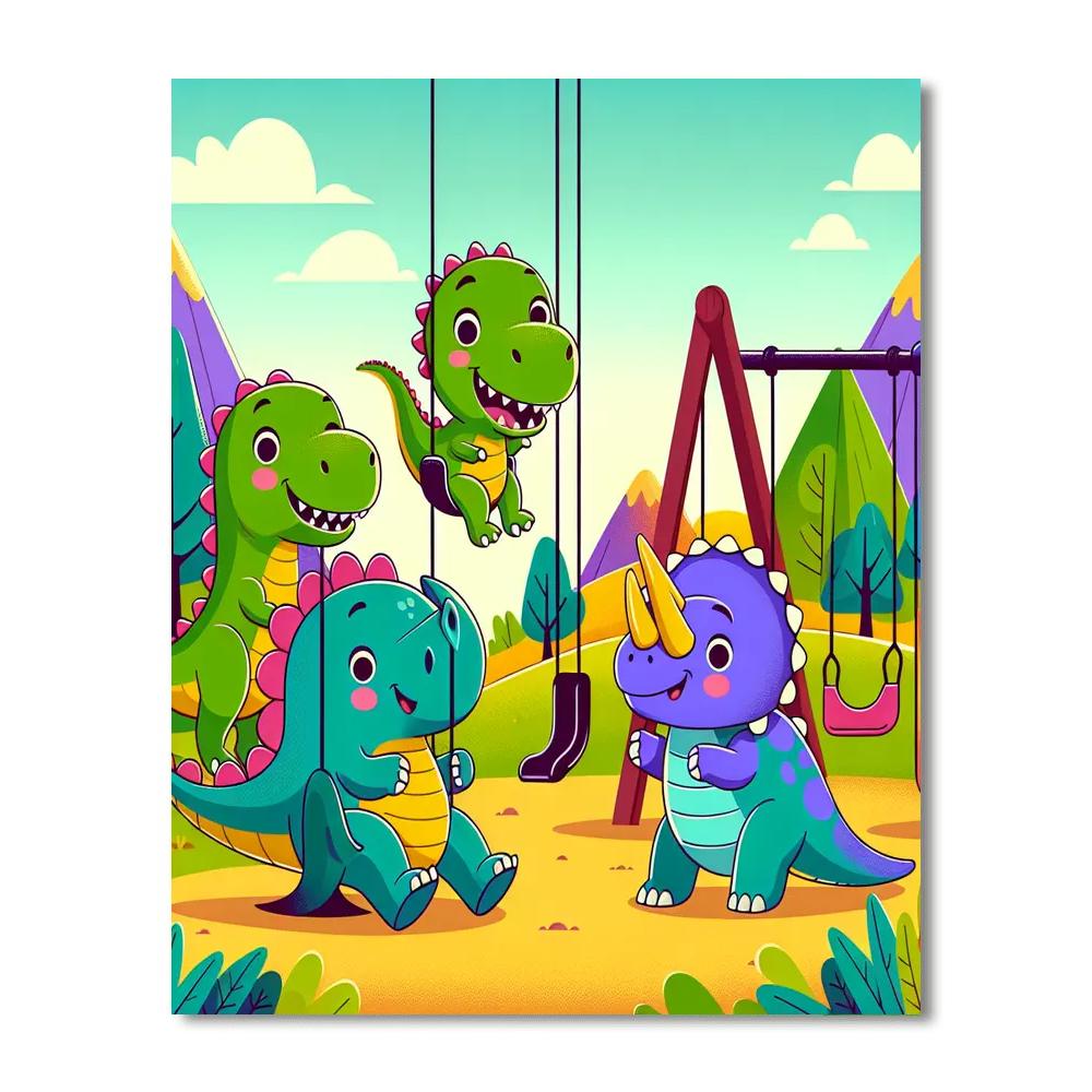Vibrant Dinosaur Playground Paint By Numbers Art
