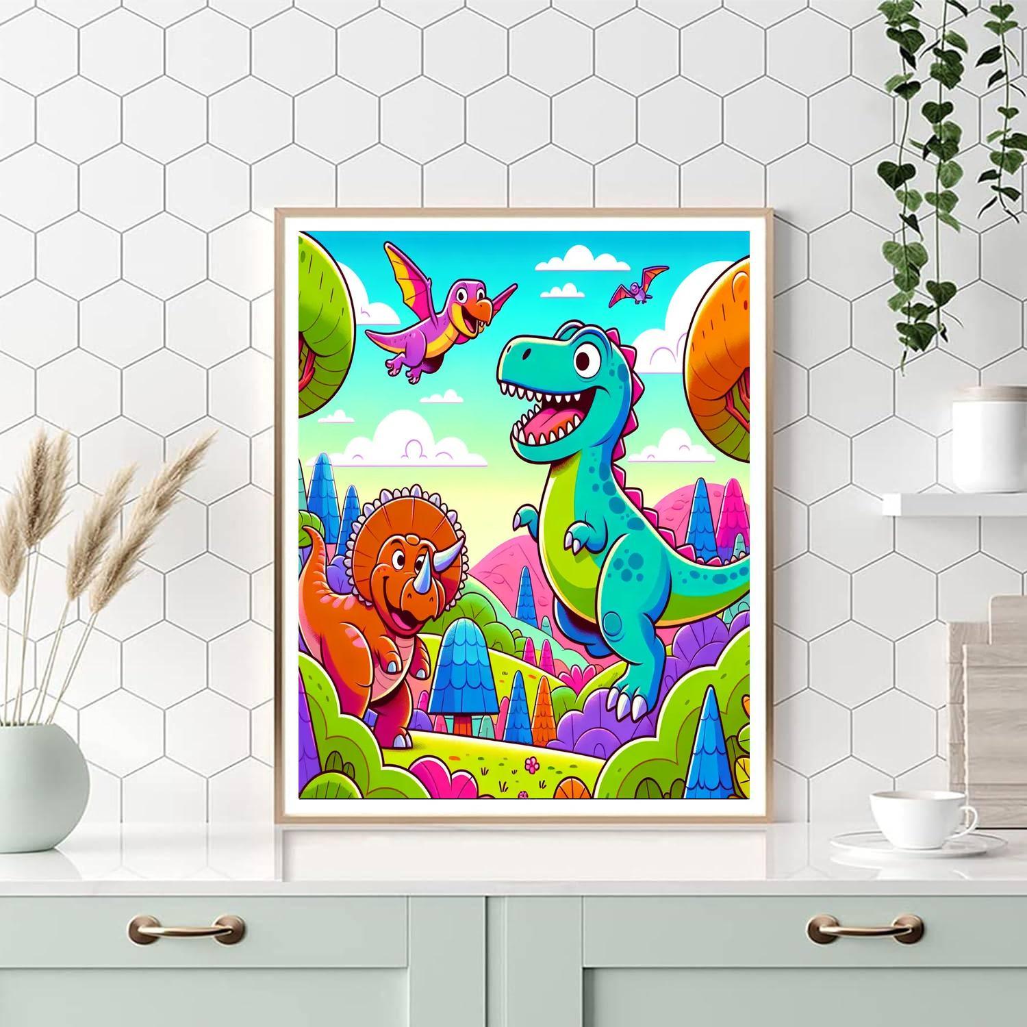Friendly Dinosaur Land Paint By Numbers Art