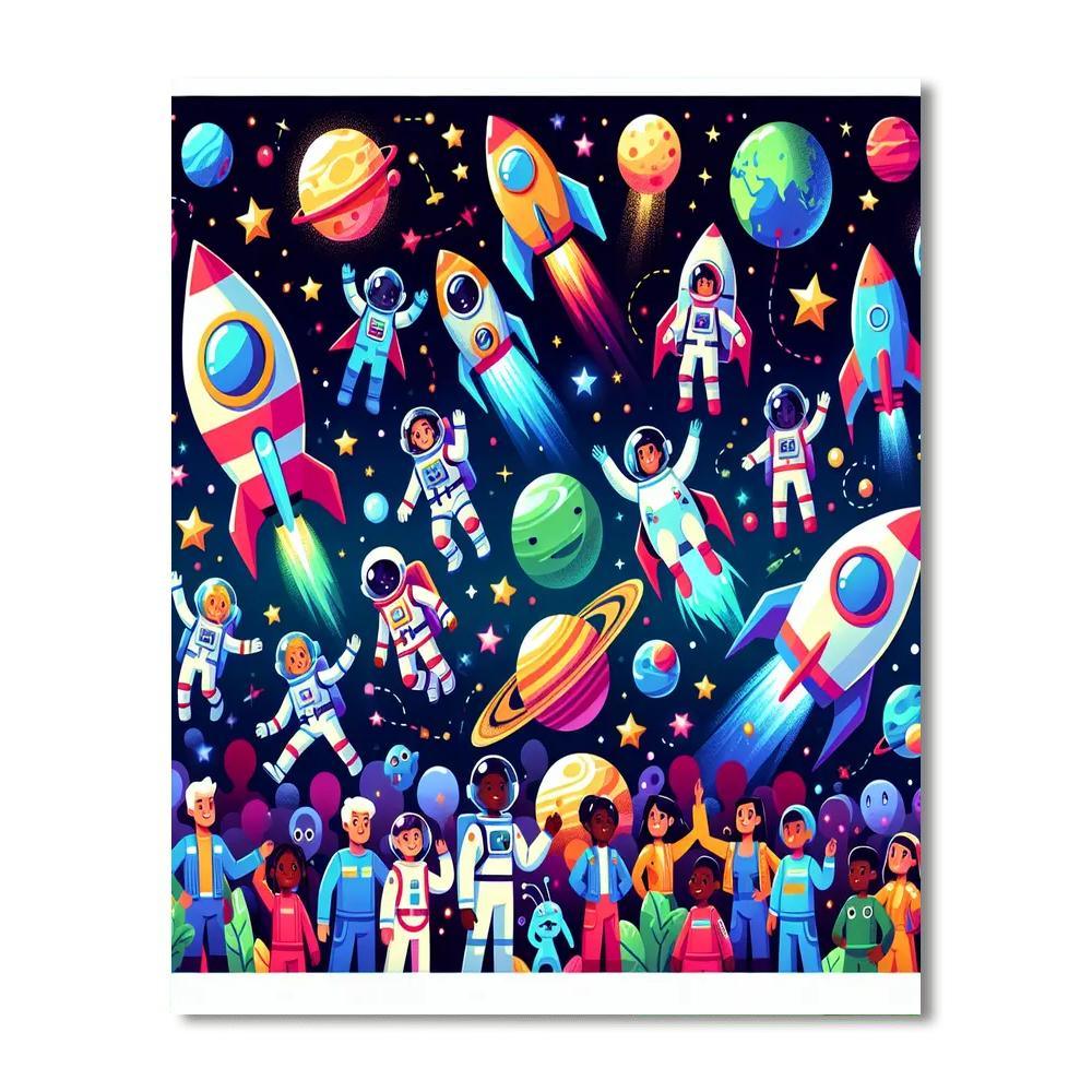 Cheerful Space Adventure Number Painting