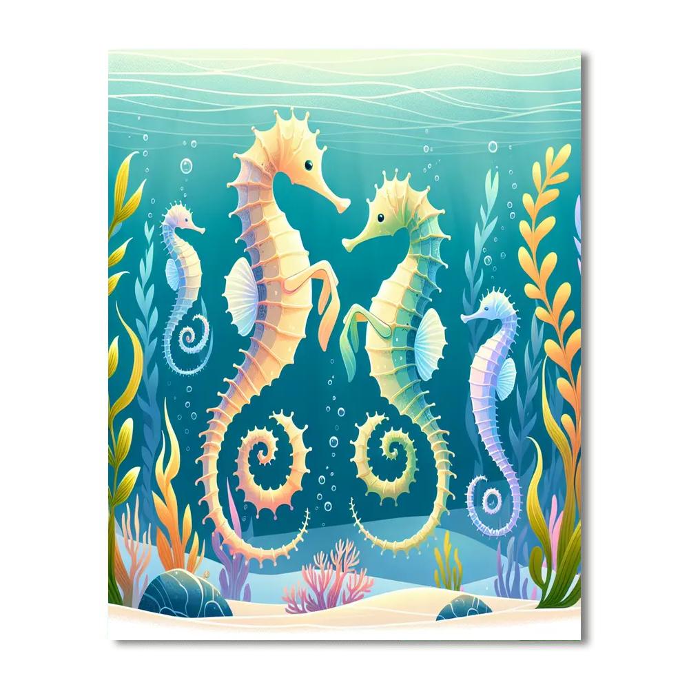 Sunlit Seahorse Ballet Number Painting