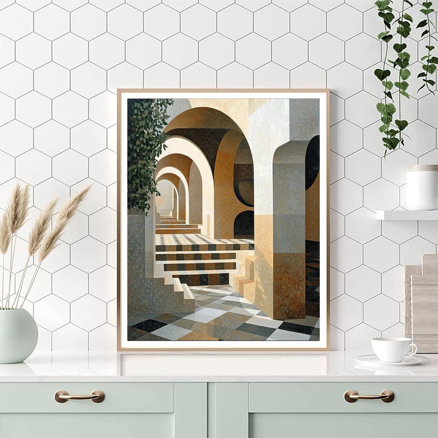 M.C. Escher Inspired Architectural Dreamscape  Number Painting