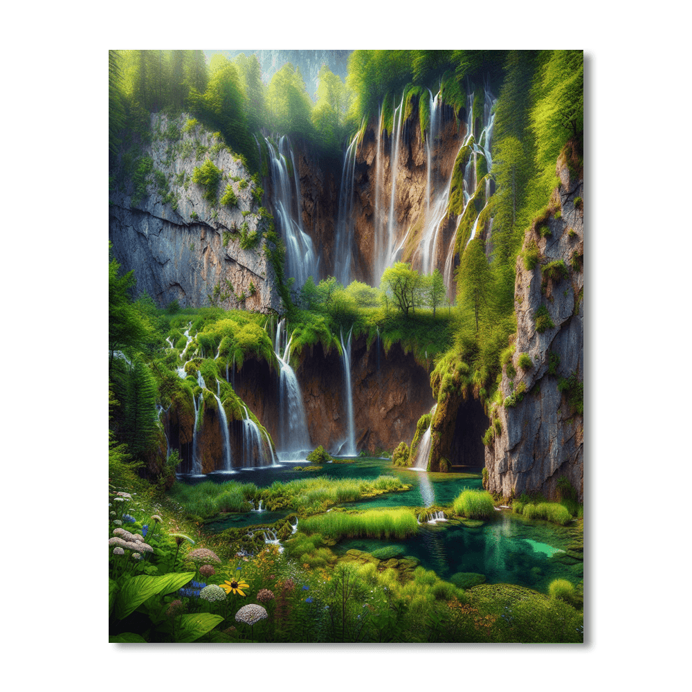 Cascading Waterfalls Serenity Painting Number Kit