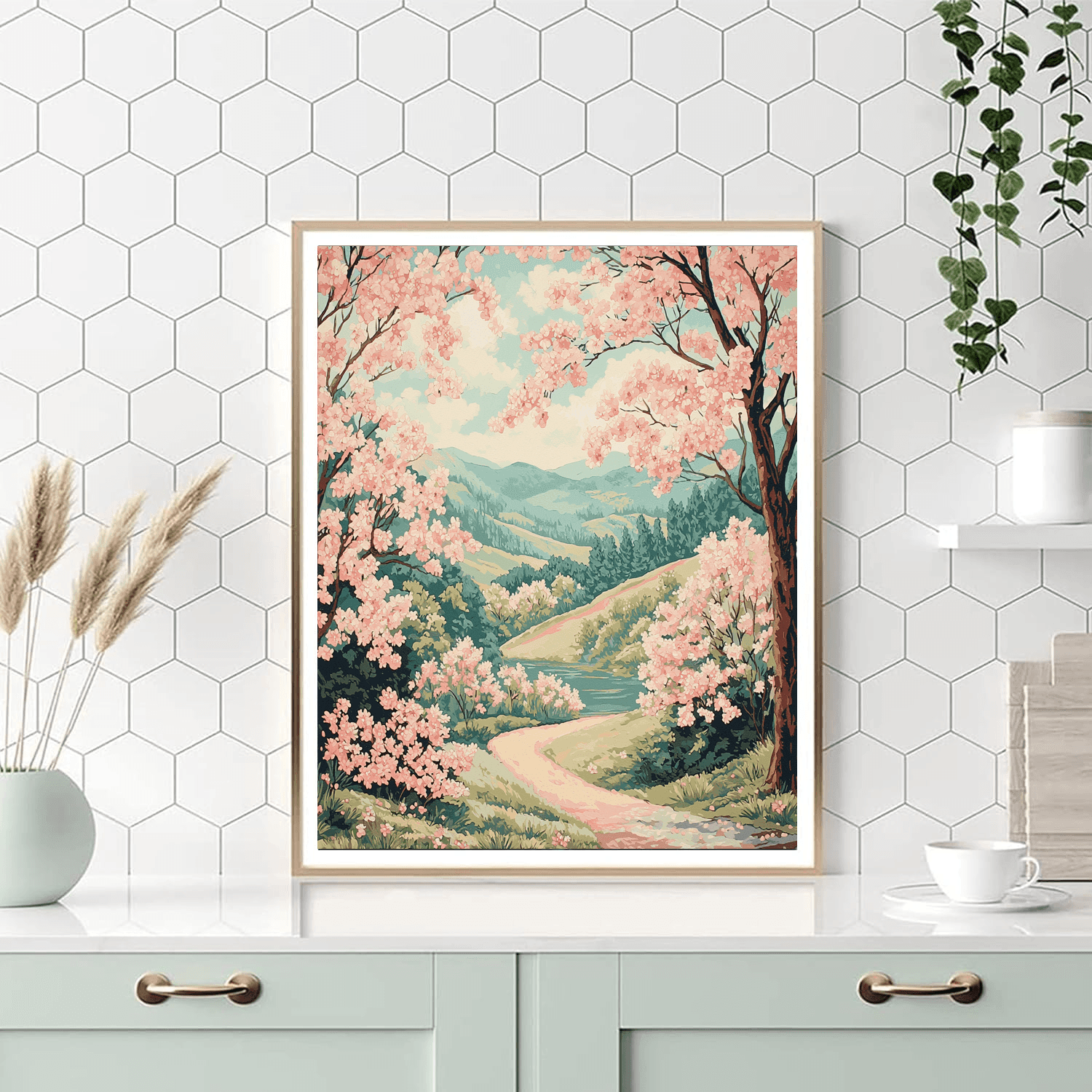 Katsushika Hokusai Inspired Under The Cherry Blossom  Paint By Color