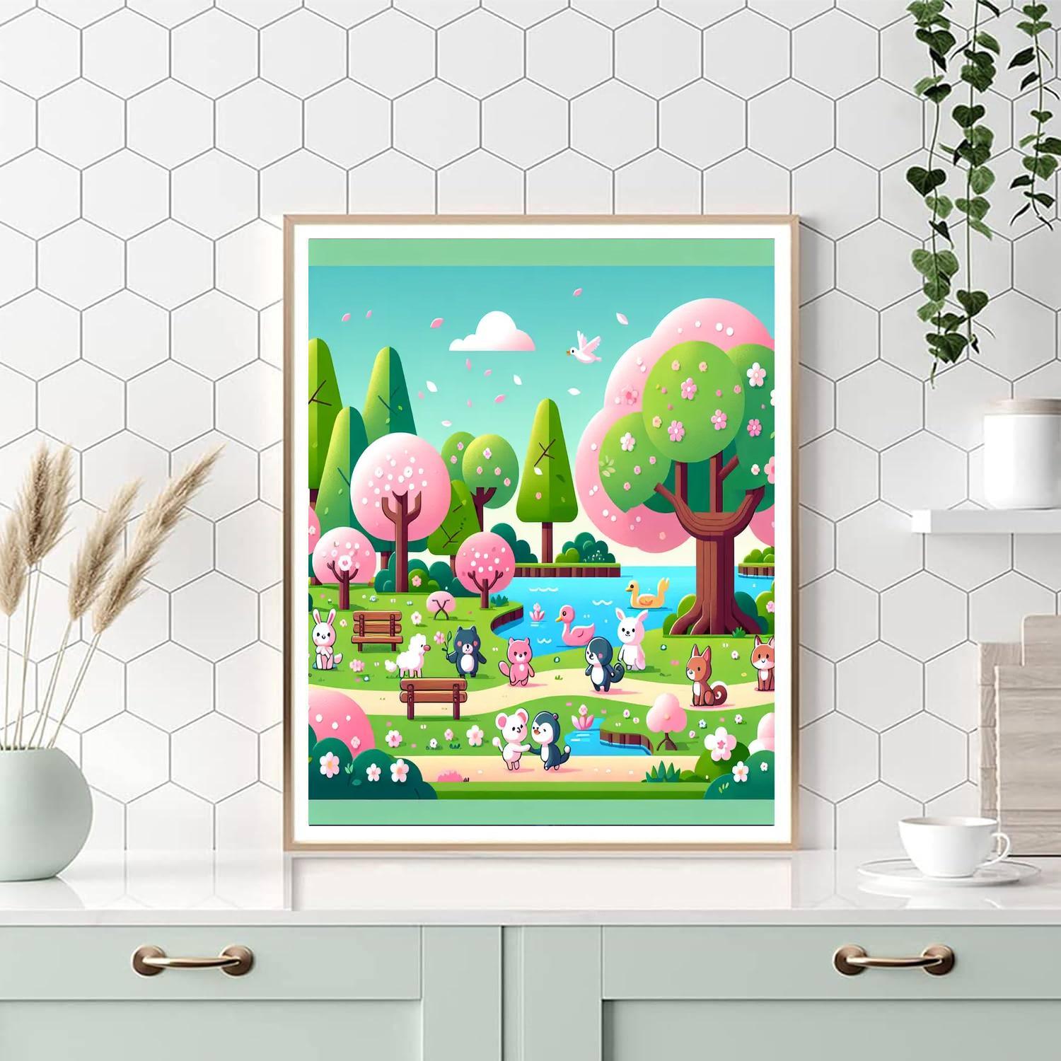 Charming Cherry Blossom Stroll Paint By Numbers Art